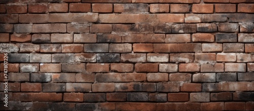 A close-up view of an old brown brick wall standing out starkly against a dark black background. The rough texture of the bricks is highlighted by the contrast with the smooth darkness behind.