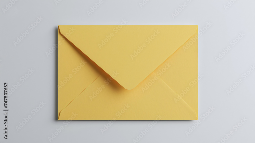 Overhead photo of bright yellow envelope isolated on the grey background Overhead photo of bright yellow envelope isolated on the grey background