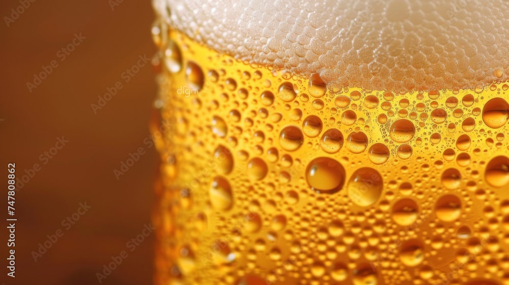 Closeup glass of beer on a dark background. Yellow liquid with bubbles and foam in a glass. Closeup glass of beer on a dark background. Yellow liquid with bubbles and foam in a glass.