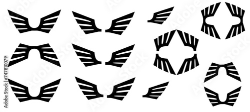 Wings icons. Black Wings badges. Collection wings badges. Vector illustration. photo