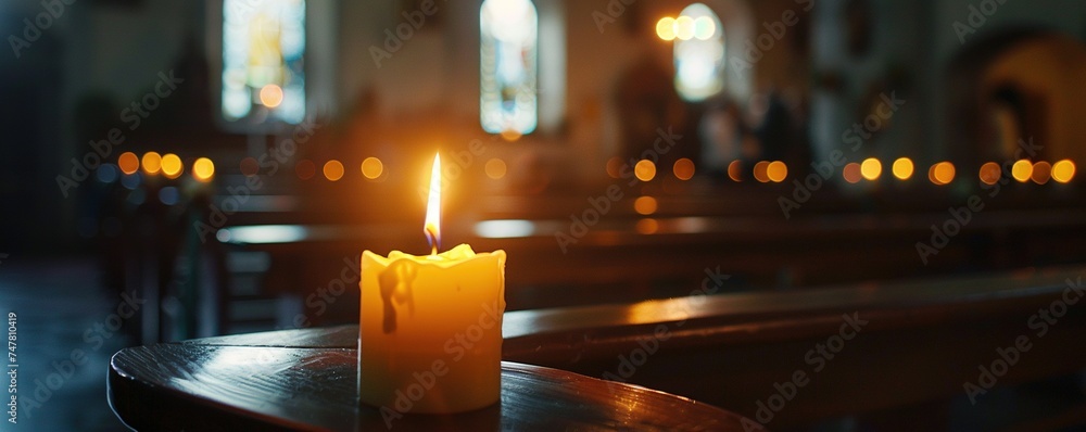 Burning candle on church Easter service