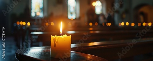 Burning candle on church Easter service