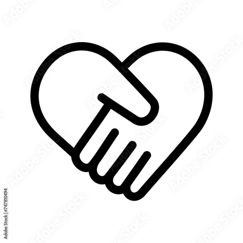 Heart handshake icon, Vector simple outline icon.