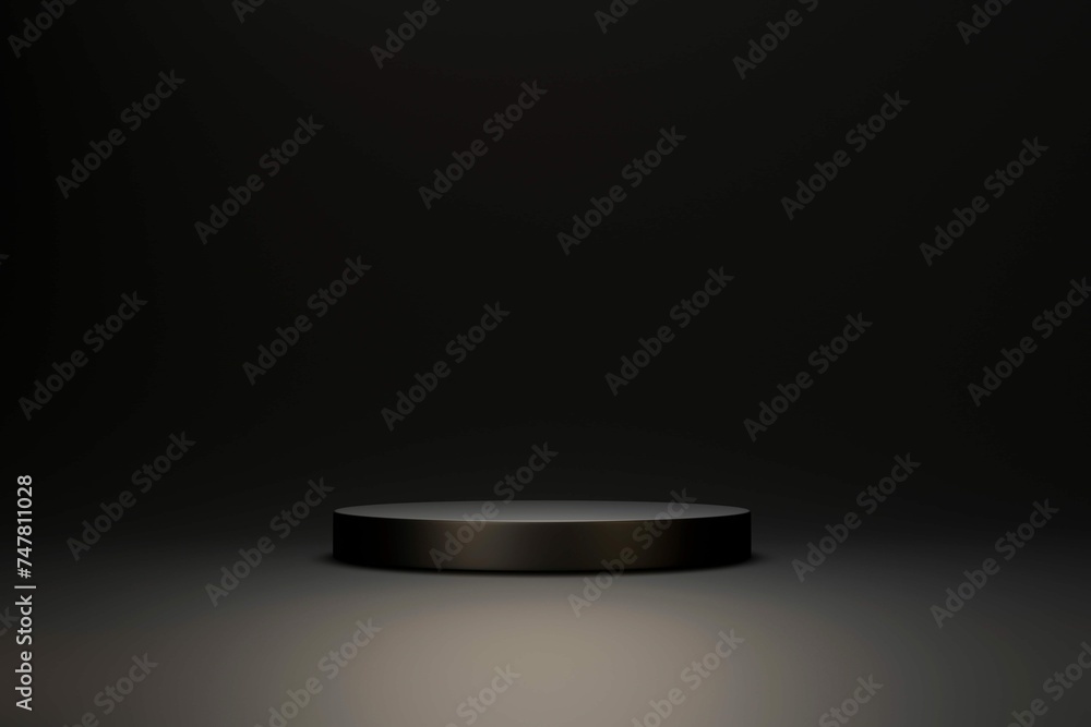 Cylinder Empty Black Podium Pedestal Product Display Stand Background 3D Rendering