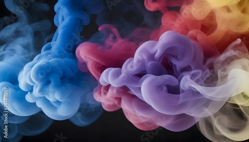 Transparent purple smoke cloud isolated. bright orange, purple and blue colors, video glitches, high-quality photography, colorful explosions, striking composition, and psychedelic