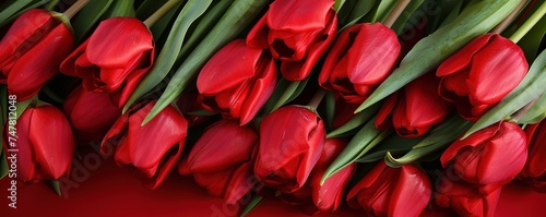 Red tulip bouquet flower background. Floral wallpaper, banner. February 14, valentine's day, love, 8 march international women's day theme. #747812048