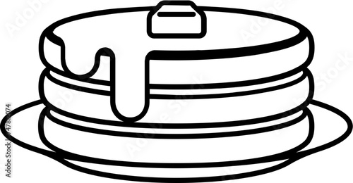 Breakfast pancakes with syrup and butter on a plate line icon