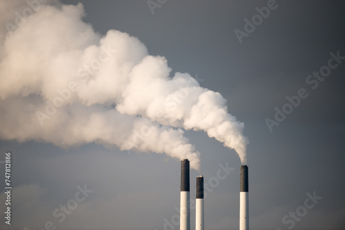 Smokestacks Pouring out Steam from Power Plant