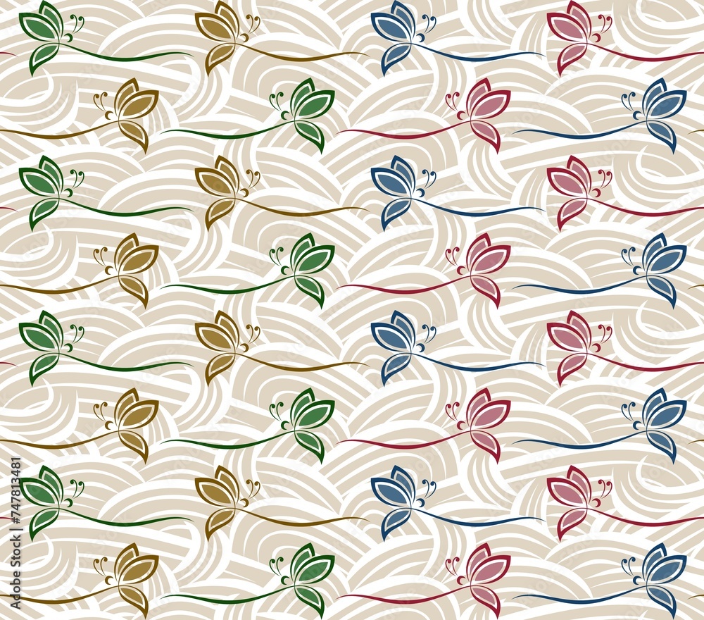 The seamless background with color butterflies.
The seamless background with color butterflies.