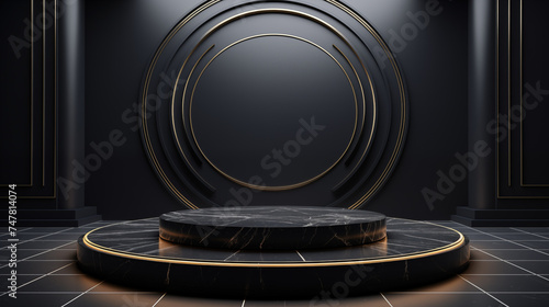 Background elegant studio gold pedestal podium presentation cloth backdrop design. Gold podium background