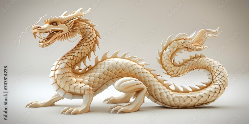 Fototapeta premium A Majestic Chinese Dragon Sculpture, Symbolizing Power and Good Fortune, Generative AI