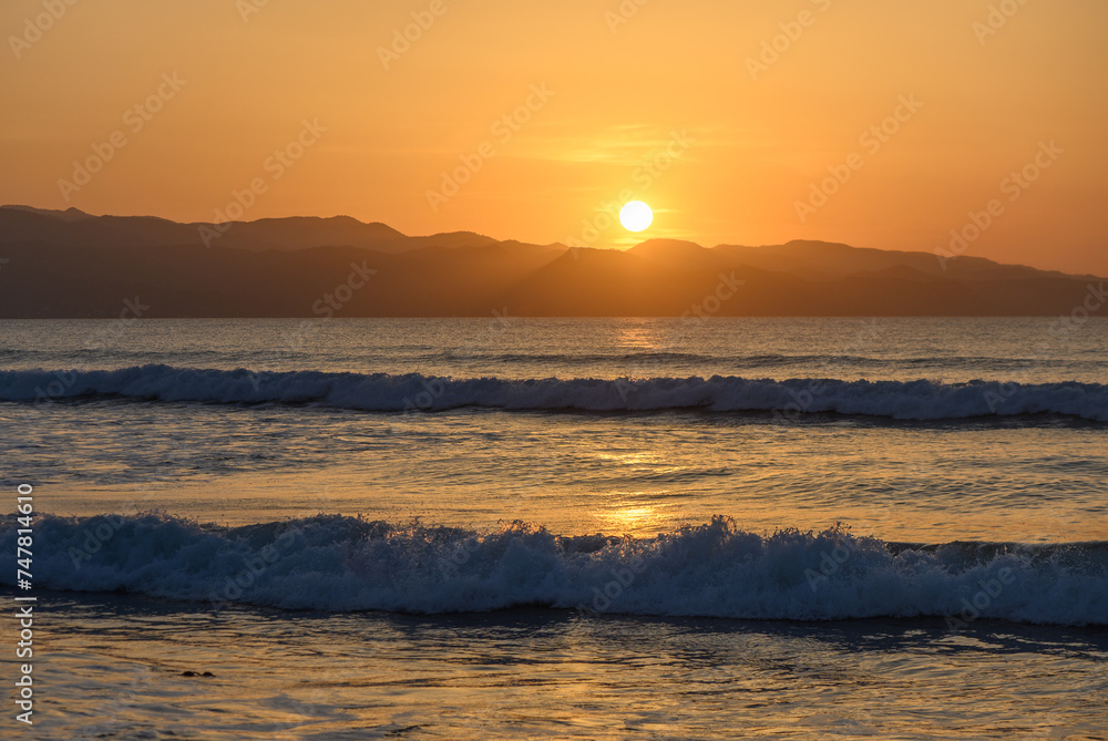 winter sunset on the Mediterranean sea against the backdrop of mountains 3