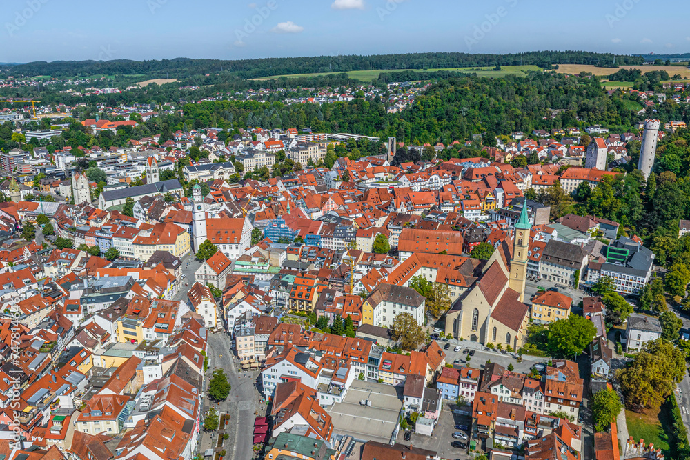 Einblicke in die Altstadt von Ravensburg in Oberschwaben von oben