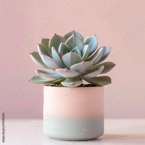 Succulent plant with a pastel-colored pot