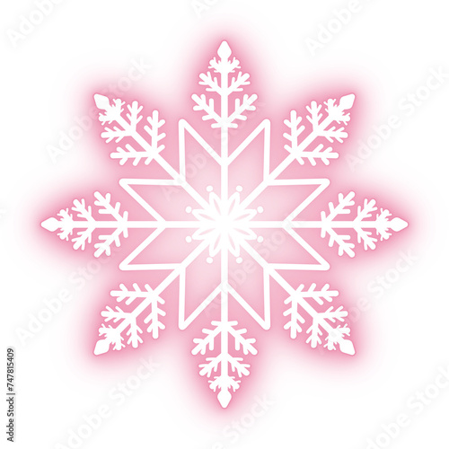 neon snowflake icon in pink color for Christmas decoration, new year party