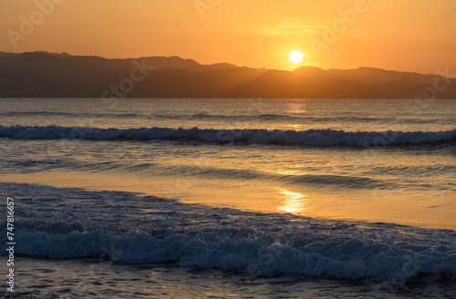 фотографія winter sunset on the Mediterranean sea against the backdrop of mountains 1