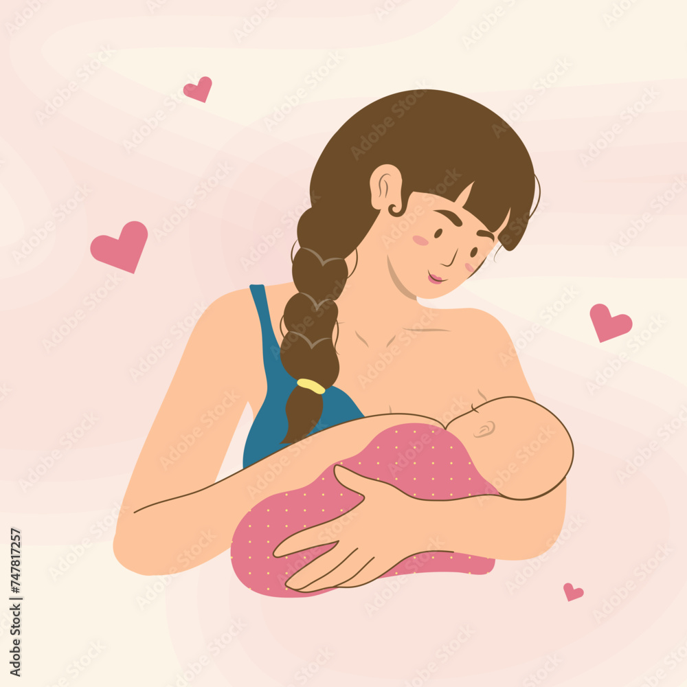 Hand Drawn Flat Mother Breastfeeding Baby Illustration Hand Drawn Flat Mother Breastfeeding Baby Illustration