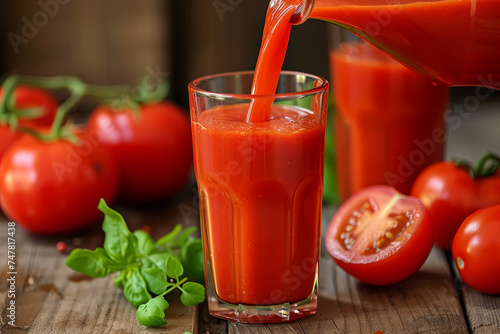 A tall glass being filled with tomato juice © Emanuel