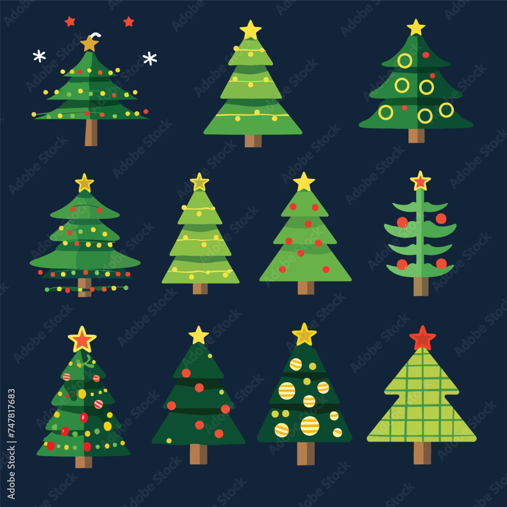 Flat Design Christmas Tree Collection.