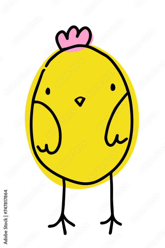 Cute chicken outline illustration. Hand drawn baby bird illustration. Easter and springtime concept for children books and print. Chick simple line drawing. 