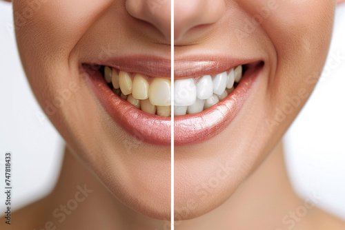 dental whitening  Before and after dental whitening close up radiant smile evolution transformation  close up of a person with a smile  white smile