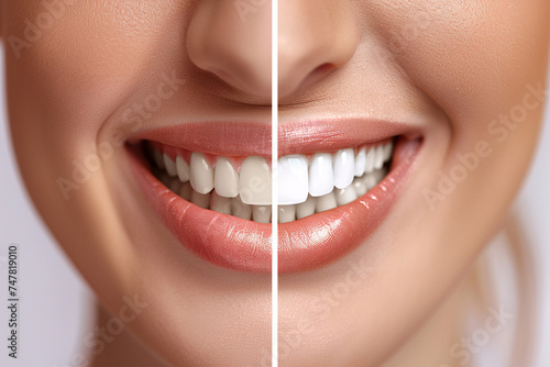 dental whitening, Before and after dental whitening close up radiant smile evolution transformation, close up of a person with a smile, white smile