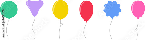 Balloon in flat style. Bunch of balloons for birthday or party. Flying balloon with rope. Flat icon vector illustration isolated on white background.