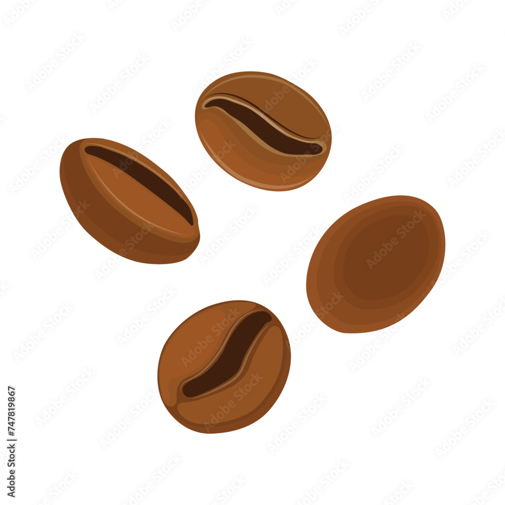 Obraz premium Vector illustration of single or set coffee bean roast in cartoon flat style. Brown coffee bean roasted illustration for menu, advertising element, etc. Agricultural healthy product. Robusta, arabica