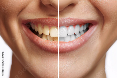 dental whitening  Before and after dental whitening close up radiant smile evolution transformation  close up of a person with a smile  white smile