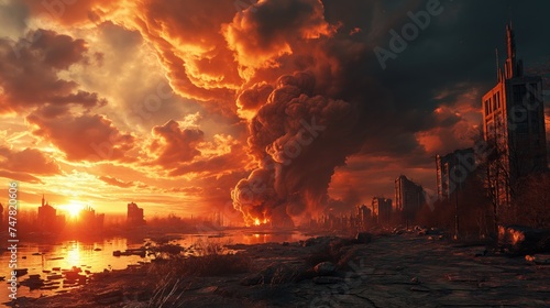 The End of the World Apocalyptic  epic scene. Created with Generative AI.