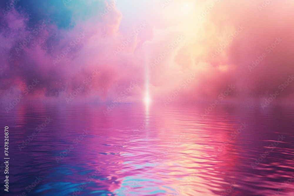3d render of a liquid light beam slicing through a colorful mist