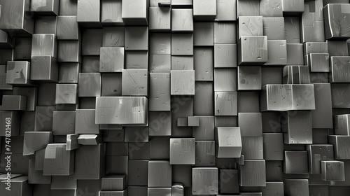 3D rendering of abstract geometric background with extruded cubes. Futuristic technology or science fiction concept.