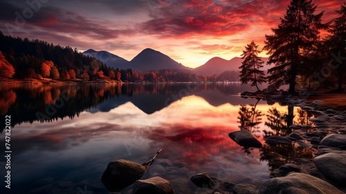 Vibrant Autumn Sunset Over Hintersee Lake, Shot with Canon RF 50mm f/1.2L USM – Stunning Nature Landscape photo