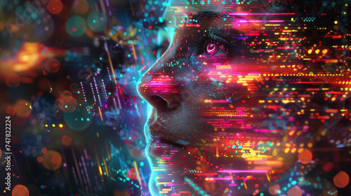 Dramatic portrayal of a future where emotions are coded in colors, visualizing feelings through digital displays
