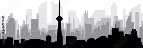Black cityscape skyline panorama with gray misty city buildings background of the TORONTO, CANADA with a city name tag
