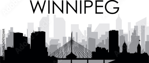 Black cityscape skyline panorama with gray misty city buildings background of the WINNIPEG, CANADA with a city name tag