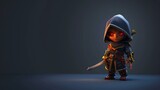 Little thief is a 3D rendered image of a young boy wearing a dark blue cloak with a hood.