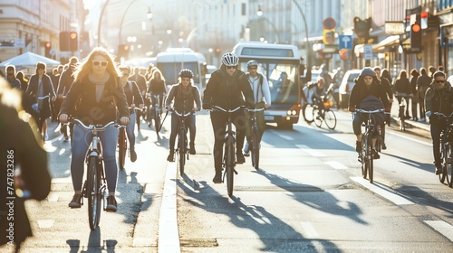 Cyclists riding in the city.
