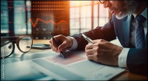 Financial analysis on business strategy, audit or financial specialists audits and analyze financial report and chart for investment concept