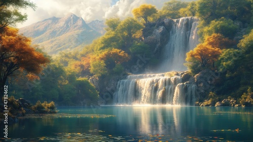 Landscape Waterfall. Created with Generative AI. © lchumpitaz