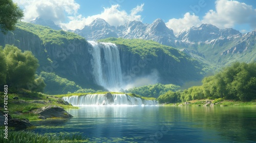 Landscape Waterfall. Created with Generative AI.