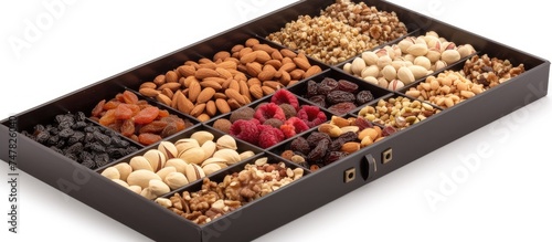 A tray is filled to the brim with a colorful assortment of nuts and berries, creating a visually appealing and nutritious display. Perfect for gifting on special occasions like Mothers Day, Valentines