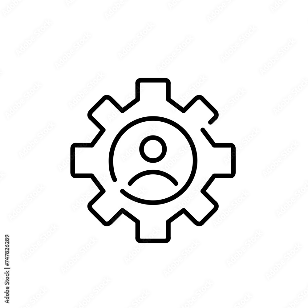 User profile silhouette merged with a cogwheel for personal account settings customization. Pixel perfect vector icon User profile silhouette merged with a cogwheel for personal account settings customization. Pixel perfect vector icon