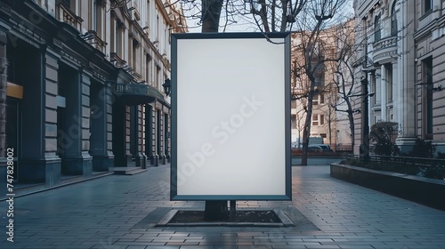 A blank billboard stands on a city street. The perfect place to advertise your product or service.