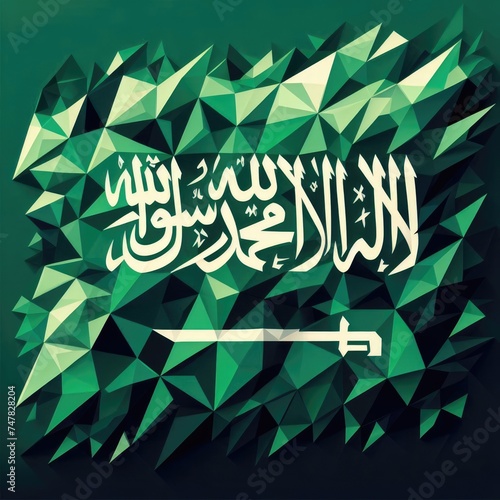 Kingdom of Saudi Arabia national flag in Polyart style, made up of geometric polygons, digital art. Created with generative AI photo