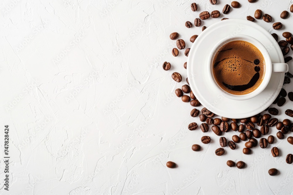 Obraz premium A simple, elegant coffee cup filled with black coffee, against a blank background, emphasizing minimalism and serenity