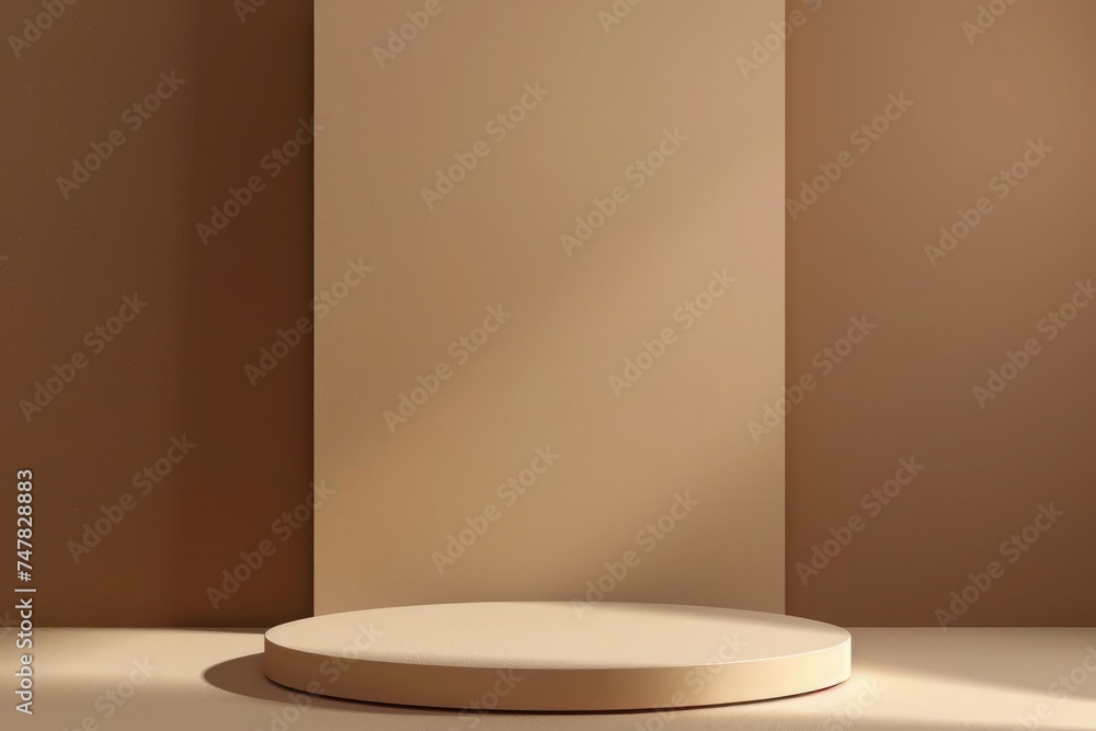 3d render of podium for product presentation. Abstract minimal scene with geometric shapes on the wall 3d render of podium for product presentation. Abstract minimal scene with geometric shapes on the wall
