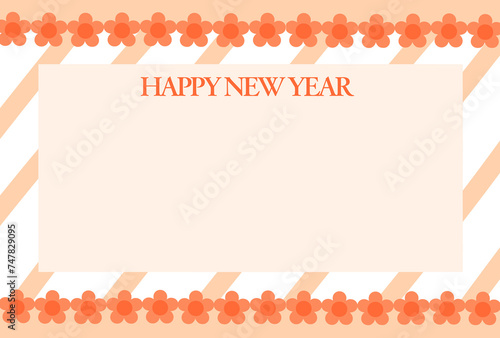 ポップで可愛いオレンジ色の小花の年賀状素材　2025