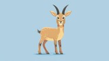 Cute cartoon gazelle standing on a blue background. The gazelle is smiling and has big eyes. It has tan fur with brown spots and black horns.
