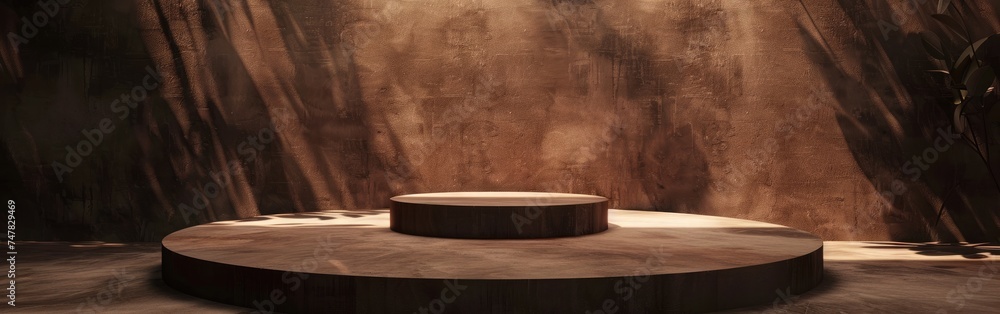 3d render of podium for product presentation. Abstract minimal scene with geometric shapes on the wall 3d render of podium for product presentation. Abstract minimal scene with geometric shapes on the wall